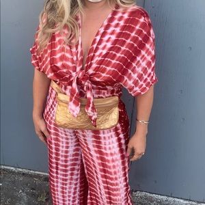 One piece front tie jumpsuit